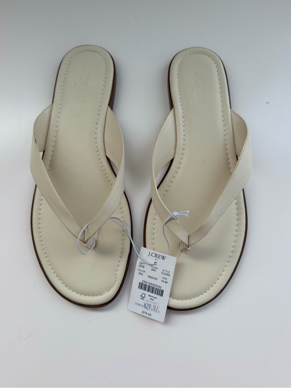 J. Crew Cream Leather Thong Sandals - Women